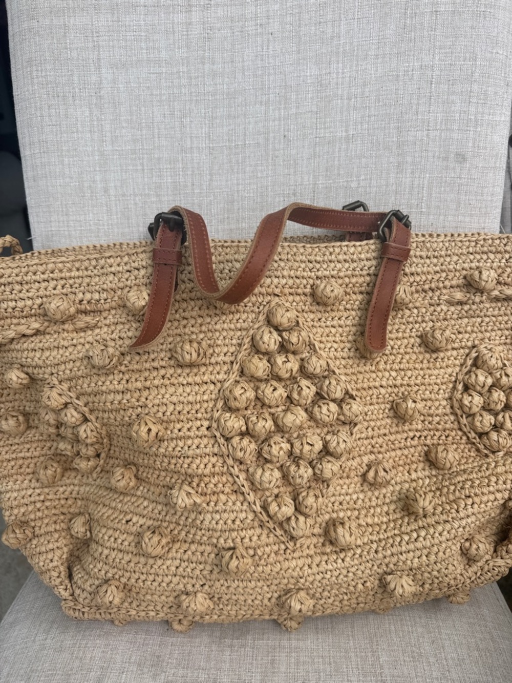 Gerard Darel “Dublin” Woven RaffiaTote Bag with Leather Straps - Natural